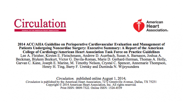 [NOTA] Nuevas Guías Americanas ACC/AHA 2014 Estudio y Manejo Cardiovascular Perioperatorio en Cirugía No Cardiaca